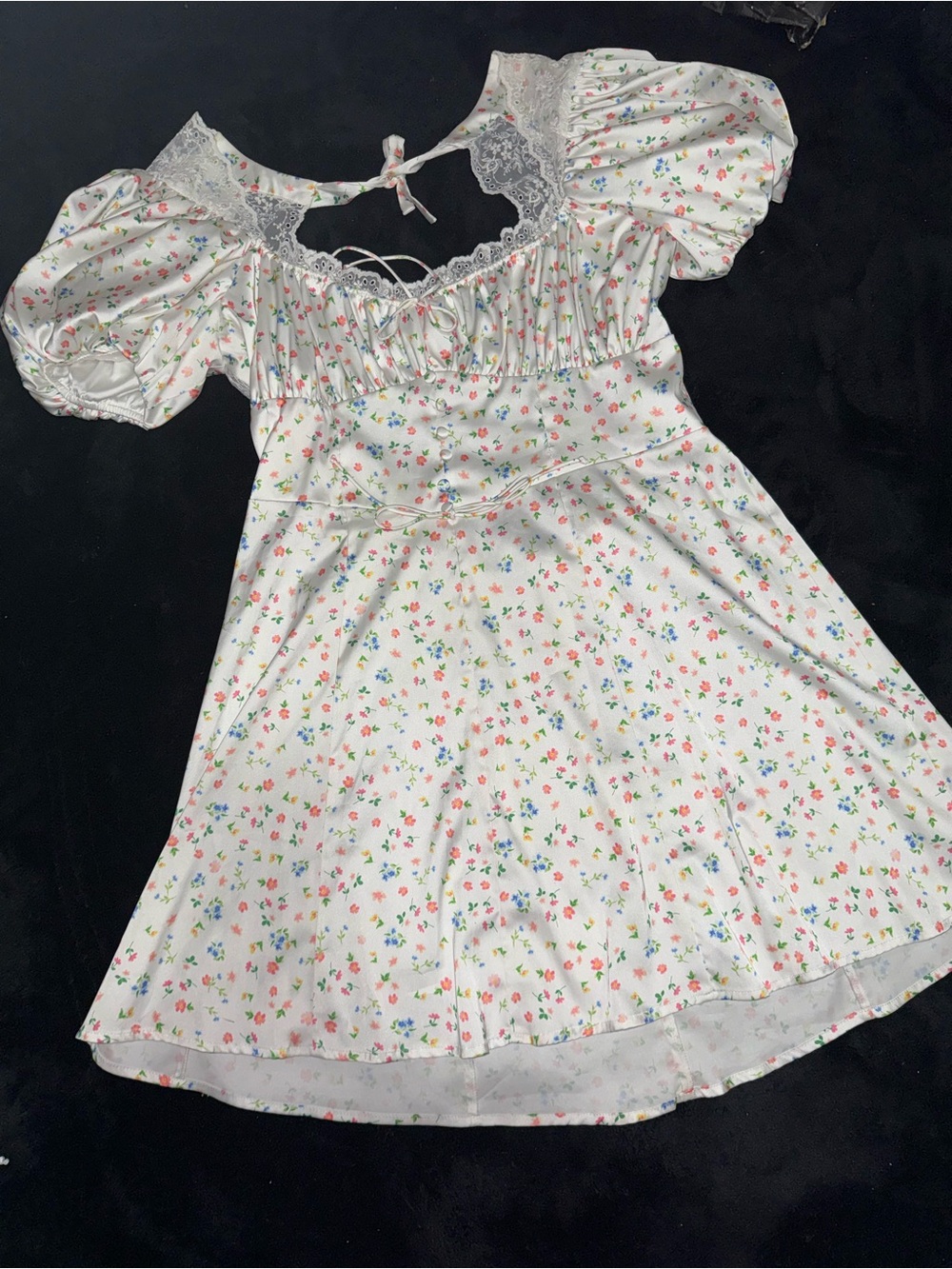 White Floral Puff Sleeve Mini For love & lemons